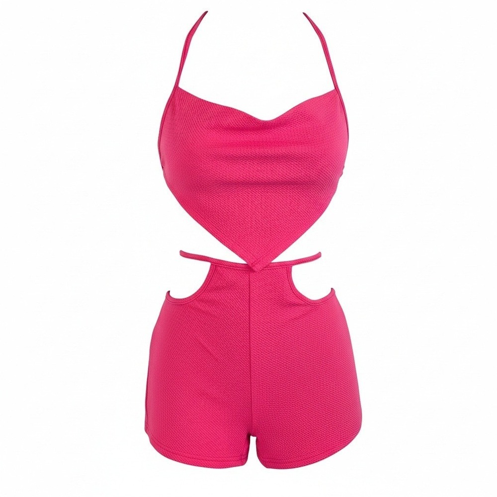 New Small Pink Barbiecore 2 Piece Triangle Bandana backless Halter‎ Shorts Set